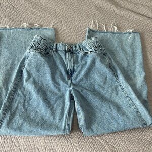 Forever 21 Light Blue Wide Leg Jeans distressed hem